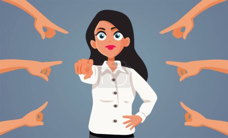 Illustrazione per Accused Woman Shifting the Blame Pointing Back Vector Cartoon - Immagini Royalty Free