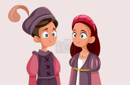Téléchargez les illustrations : Teenagers Wearing Romeo and Juliet Costumes Vector Cartoon Illustration - en licence libre de droit