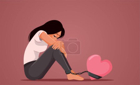 Illustration for Crying Woman Being Prisoner of Love Vector Concept Illustration - Royalty Free Image