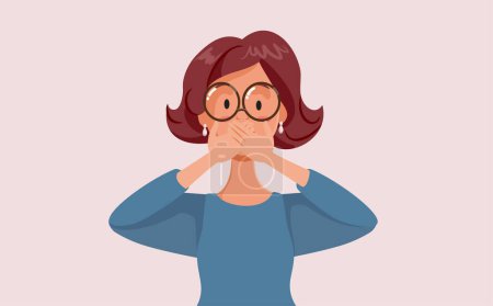 Illustration for Funny Woman Covering her Mouth to Keep Secrets Vector Cartoon Illustration - Royalty Free Image