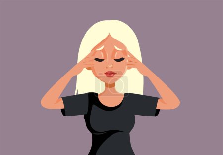 Illustration for Unhappy Young Woman Experiencing Headache Symptom Vector Illustration - Royalty Free Image