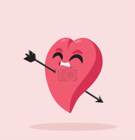 Illustration for Hurt Heart Hit by Cupid Arrow Vector Cartoon Illustration - Royalty Free Image