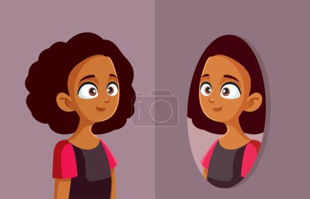 Illustration for Confident Teen Girl Looking in the Mirror Vector Cartoon Illustration - Royalty Free Image