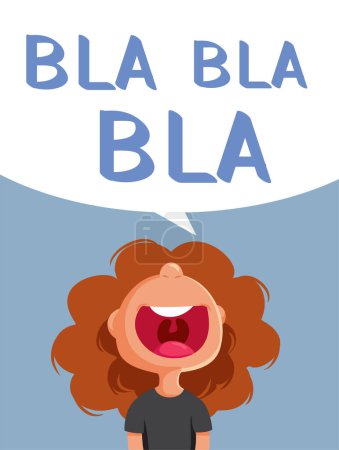 Illustration for Little Chatterbox Girl Speaking Bla bla Black Funny Cartoon - Royalty Free Image