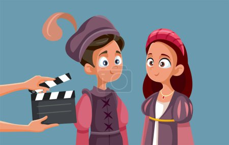 Illustrazione per Crew Filming Romeo and Juliet with Young Actors Vector Cartoon - Immagini Royalty Free