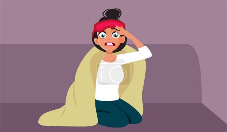 Téléchargez les illustrations : Stressed Woman Covered in a Blanket Unable to fall Asleep Vector Illustration - en licence libre de droit
