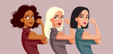 Starke Frauen stehen zusammen und feiern Vector Cartoon Illustration