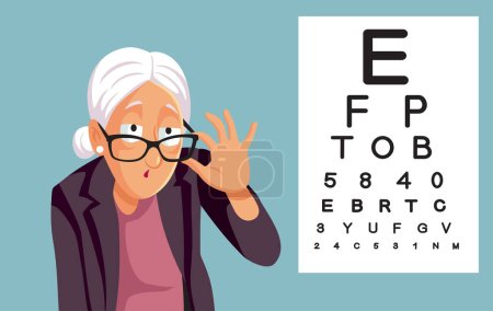 Ältere Patienten, die unter Augenproblemen leiden, prüfen ein Snellen-Diagramm
