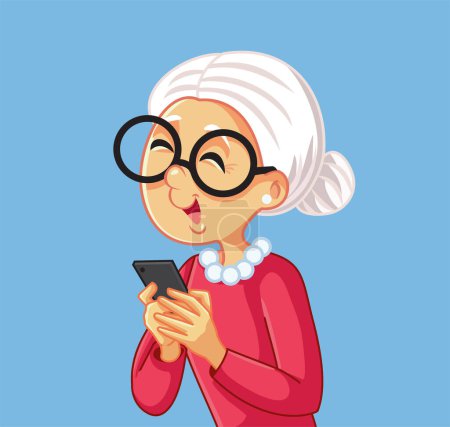 Elderly Grandma Checking her Smartphone Vector Cartoon Illustration