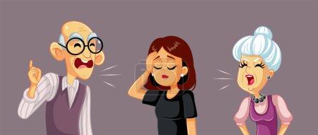 Illustration for Elderly Couple Nagging their Adult Daughter Vector Cartoon Illustration - Royalty Free Image