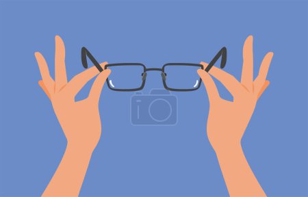 Illustration for Hands Holding Prescription Eyeglasses Eye Care Vector Concept Illustration - Royalty Free Image
