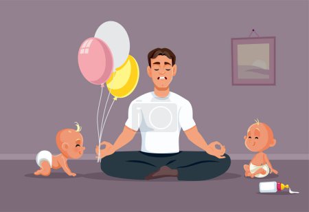 Illustration for Stressed Single Dad of Twins Trying to Work Things Out - Royalty Free Image