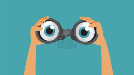 Curious Spy Eyes Checking a Binocular Funny Concept Illustration