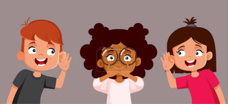 Little Girl Keeping a Secret from Curious Friends Vector Cartoon Illustration. Funny kids eavesdropping pressuring their friend to drop her silence 