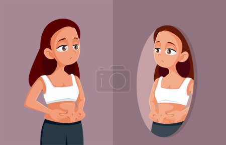 Illustration for Teen Girl Checking her Body in the Mirror Feeling Discontent and Sad - Royalty Free Image