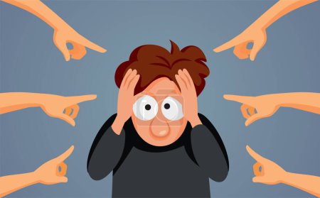 Téléchargez les illustrations : Mains pointant vers un homme stressé souffrant de dépression Illustration vectorielle - en licence libre de droit
