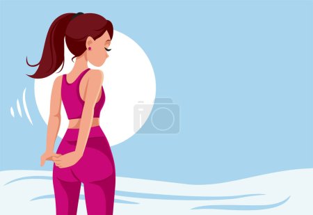 Sportliches Mädchen streckt den Rücken, bevor es an der Vector Cartoon Illustration arbeitet