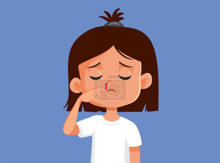 Téléchargez les illustrations : Triste fille souffrant d'un saignement de nez vecteur Illustration médicale - en licence libre de droit