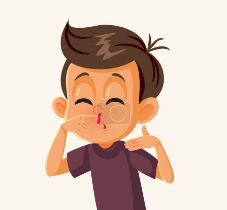 Téléchargez les illustrations : Malade garçon souffrant d'un saignement de nez vecteur Illustration médicale - en licence libre de droit