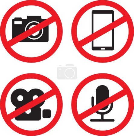 Illustration for Stop Photographing, Video and Audio Recording Warning Sign Collection - Royalty Free Image