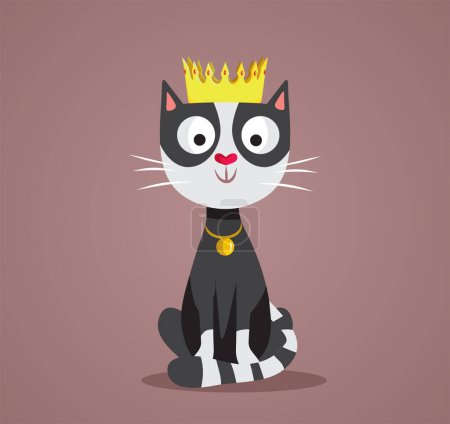Téléchargez les illustrations : Princesse chat portant une couronne vectorielle dessin animé mascotte Design - en licence libre de droit