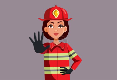 Illustration for Firewoman Making a Stop Sign Warning about Fire Hazards Vector Cartoon - Royalty Free Image