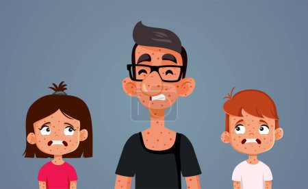 Contagious Kids Giving Chickenpox to an Adult Relative Vector Cartoon illustration