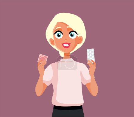Ilustración de Girlfriend Holding Métodos anticonceptivos alternativos Vector Health Illustration - Imagen libre de derechos