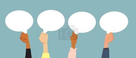 Illustration for People Holding Speech Bubble for Text Message Vector Design - Royalty Free Image