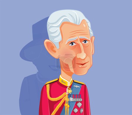Ilustración de Londres, Reino Unido, 17 de abril de 2023 Caricatura Retrato del rey Carlos III. Ilustración del concepto de sucesión de la familia real al trono - Imagen libre de derechos