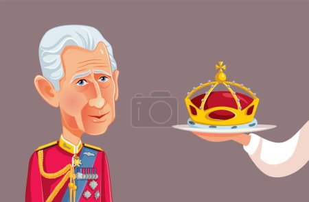 Téléchargez les illustrations : Londres, Royaume-Uni, 17 avril 2023 Couronnement du roi Charles III. Dessin animé de la cérémonie du couronnement au Royaume-Uni - en licence libre de droit