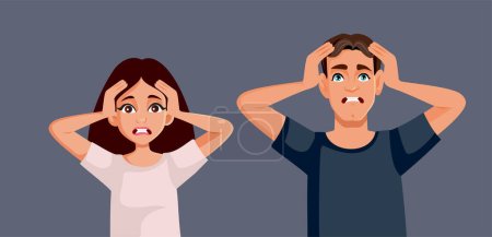 Illustration for Stressed Couple Feeling Desperate Suffering Together Vector Cartoon Illustration - Royalty Free Image