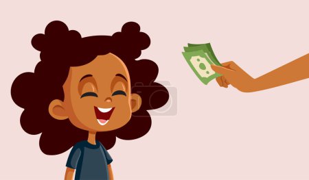 Little Child Receiving Money Allowance from Parent Vector Cartoon