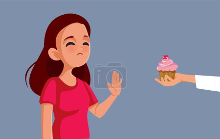 Ilustración de Chica en una dieta que dice no a la ilustración de dibujos animados de vectores de postre azucarado - Imagen libre de derechos