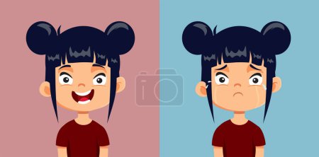 Ilustración de Chica experimentando emociones felices y tristes Vector Carácter de dibujos animados - Imagen libre de derechos