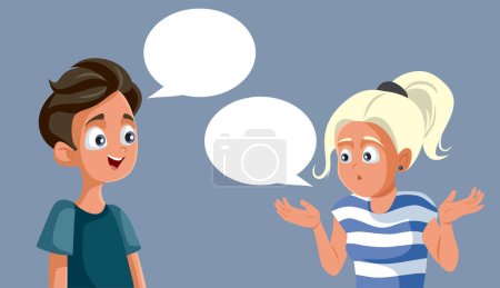 Illustration for Teenage Couple Talking and Communicating Vector Cartoon Illustration. Stressed teenagers having a miscommunication problem - Royalty Free Image