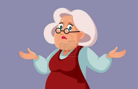 Ältere Frau fühlt sich verwirrt und ahnungslos Vector Cartoon Illustration. Seniorin mit Dilemma unzufrieden 