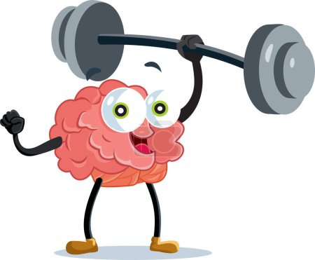 Illustration for Strong Brain Lifting Weights Feeling Powerful Vector Cartoon Illustration - Royalty Free Image