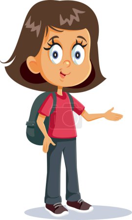 Téléchargez les illustrations : Enfant avec sac d'école présentant avec illustration vectorielle de geste de main - en licence libre de droit