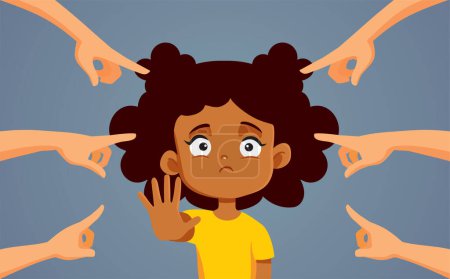 Illustration for Little Girl Saying No to Bullying and Harassment Vector Cartoon Illustration. Child standing out against discrimination and intimidation. - Royalty Free Image