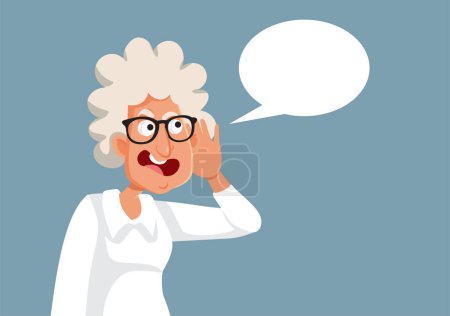 Angry Elderly Woman Screaming with Speech Bubble Vector Cartoon Illustration