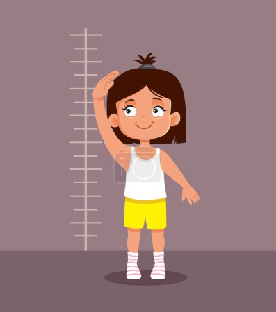 Mädchen misst ihre Körpergröße in einem gesunden Entwicklungskonzept Illustration
