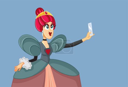 Illustration for Vain Evil Fairytale Queen Taking a Selfie Funny Vector Cartoon Illustration - Royalty Free Image