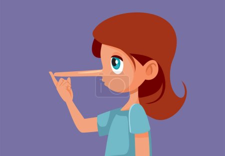 Illustration for Lying Little Girl Growing a Big Nose Vector Cartoon Illustration - Royalty Free Image