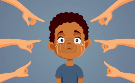 Ilustración de Pequeño niño estresado se siente molesto y discriminado Vector de dibujos animados - Imagen libre de derechos