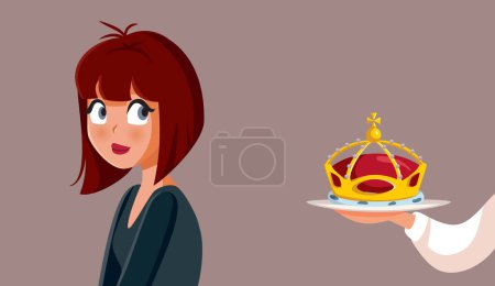Ilustración de Pretty Young Woman Receiving a Princess Crown Vector Cartoon illustration (en inglés). Chica ganadora concurso de belleza listo para ser coronado - Imagen libre de derechos