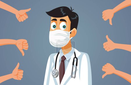 Téléchargez les illustrations : Médecin recevant des réactions mixtes de patients Illustration vectorielle de bande dessinée - en licence libre de droit