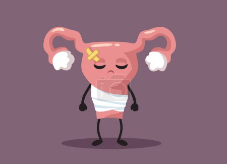 Illustration for Sad Unhappy Uterus Recovering from Illnesses Vector Illustration - Royalty Free Image