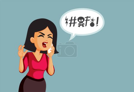 Illustration for Angry Impolite Woman Swearing over the Phone Vector Cartoon - Royalty Free Image