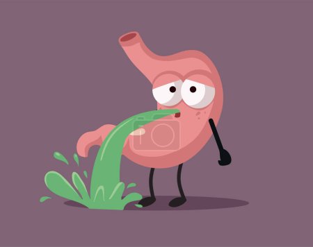 Illustration for Upset Sick Stomach Vomiting feeling Nauseated Vector Cartoon Character - Royalty Free Image